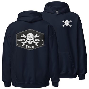 Twisted Wrench Garage Mechanic Hoodie Sweatshirt in navy